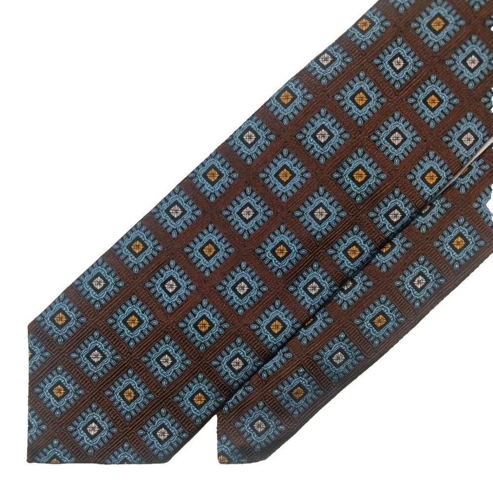 Robert Talbott Best Of Class 100% Silk Tie Geometric Squares Brown Blue 58"x3.5"